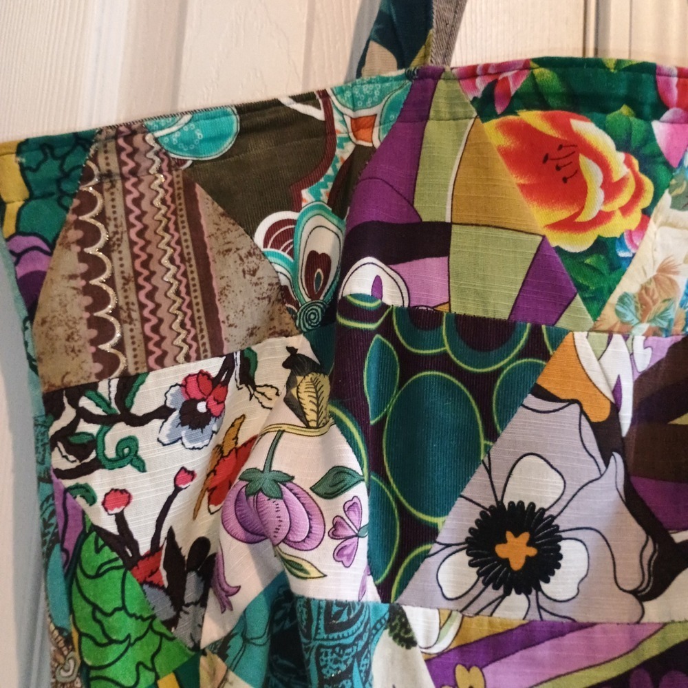 Boho Butterfly Patchwork Tote Bag XL 24x14 Zip Top Multicolor Plum Teal‎ hobo - Picture 12 of 14